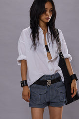 Drop Neck Oxford Shirt- White Denim | R13 US