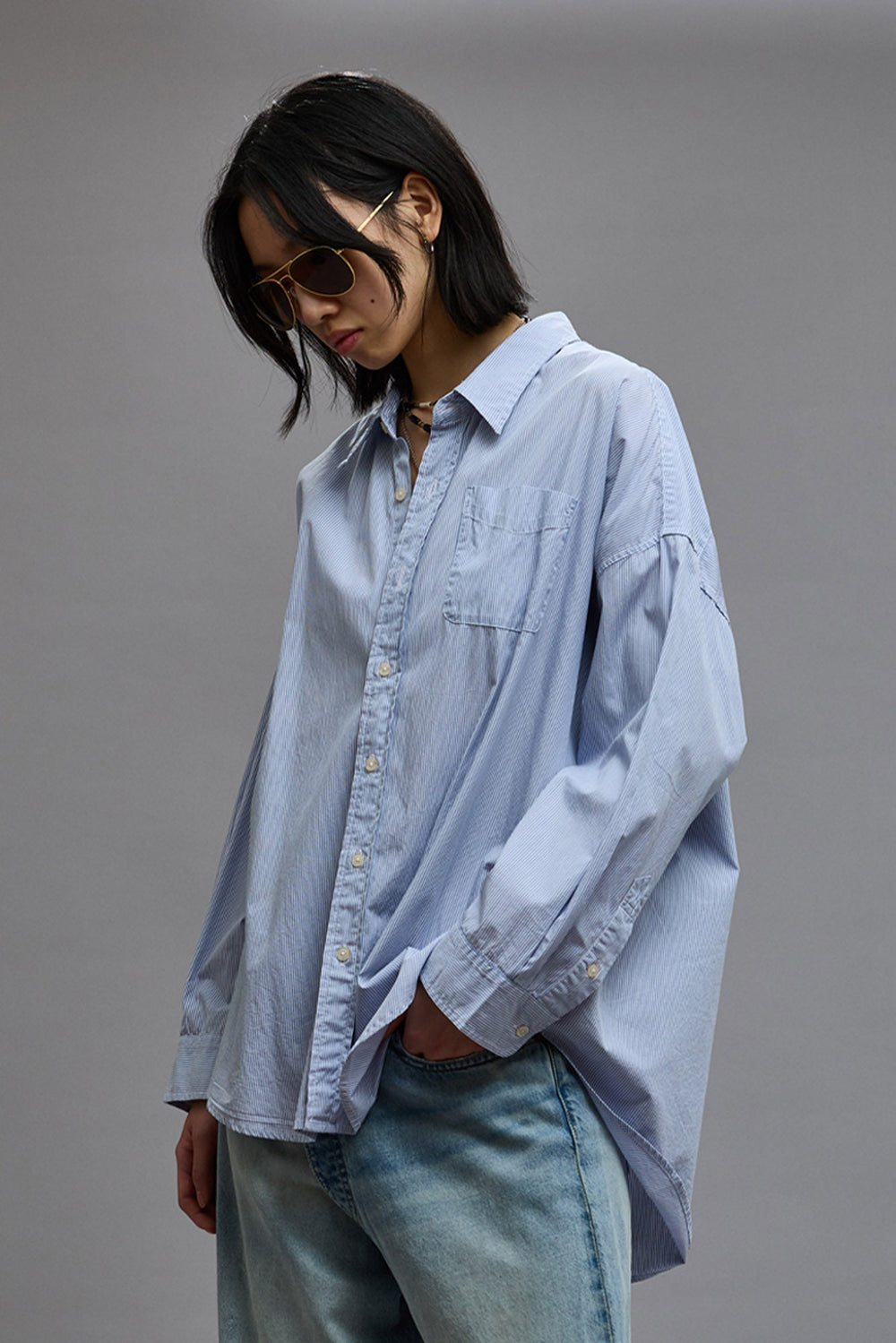 Drop Neck Oxford Shirt Denim Official Site | R13 outlet