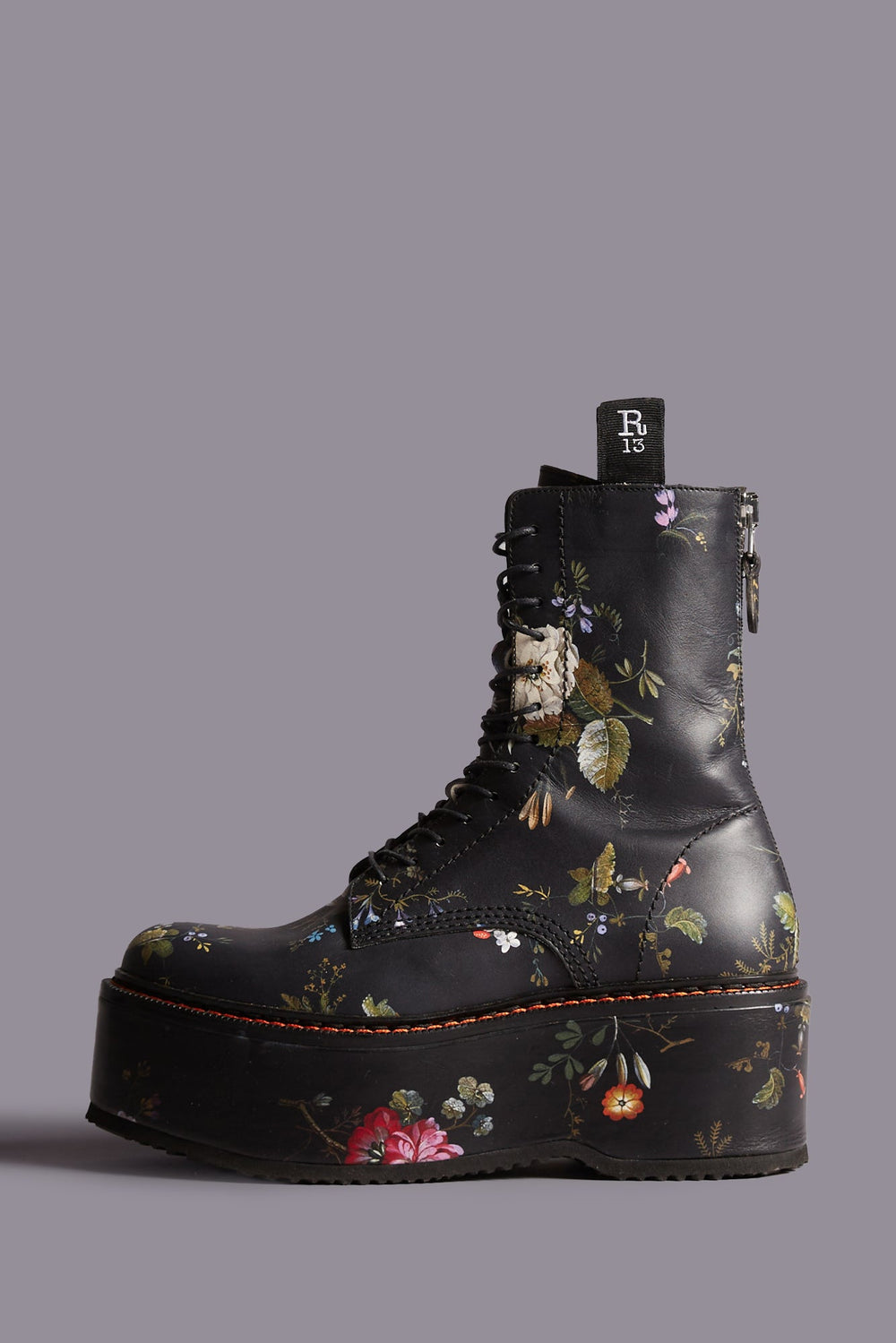 DOUBLE STACK BOOT - BLACK FLORAL COMBAT BOOTS | R13 discount