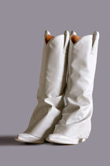 MID COWBOY BOOTS WITH SLEEVE - WHITE LEATHER | R13 ONLINE