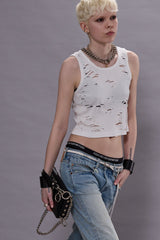 Distressed Tank - Ecru Denim Official Site | R13 outlet