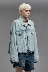 OVERSIZED CUT-OFF TRUCKER JACKET - LENNON BLUE | R13 discount