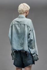 OVERSIZED CUT-OFF TRUCKER JACKET - LENNON BLUE | R13 discount