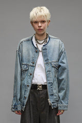 COLLARLESS TRUCKER JACKET - CAXTON BLUE | R13 ONLINE