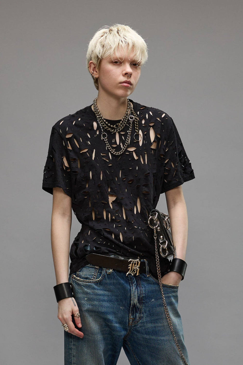 EXCESS DISTRESS TEE - BLACK | R13 sale