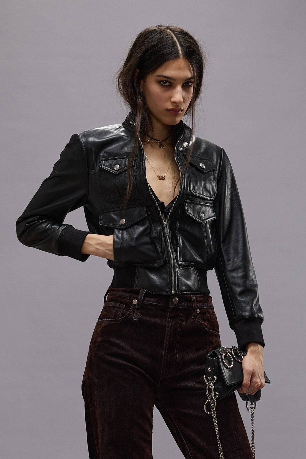 SHRUNKEN ZIP-UP LEATHER JACKET - BLACK | R13 US
