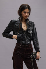 SHRUNKEN ZIP-UP LEATHER JACKET - BLACK | R13 US