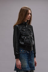 SHRUNKEN ZIP-UP LEATHER JACKET - BLACK | R13 US