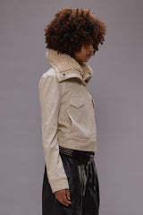 HIGH NECK TRUCKER JACKET - ECRU STRETCH | R13 near me
