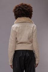 HIGH NECK TRUCKER JACKET - ECRU STRETCH | R13 near me