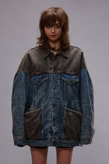 LACEY TRUCKER JACKET - DAWSON INDIGO COLOR BLOCK | R13 discount