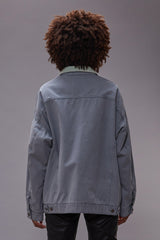 LACEY TRUCKER JACKET - FADED STEEL BLUE CANVAS | R13 for sale