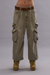 CROPPED MULTI POCKET CARGO - OLIVE GREEN GARMENT DYE | R13 ONLINE