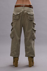 CROPPED MULTI POCKET CARGO - OLIVE GREEN GARMENT DYE | R13 ONLINE
