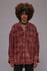 SHREDDED SEAM DROP NECK SHIRT - BLEACHED OUT RED PLAID | R13 for sale