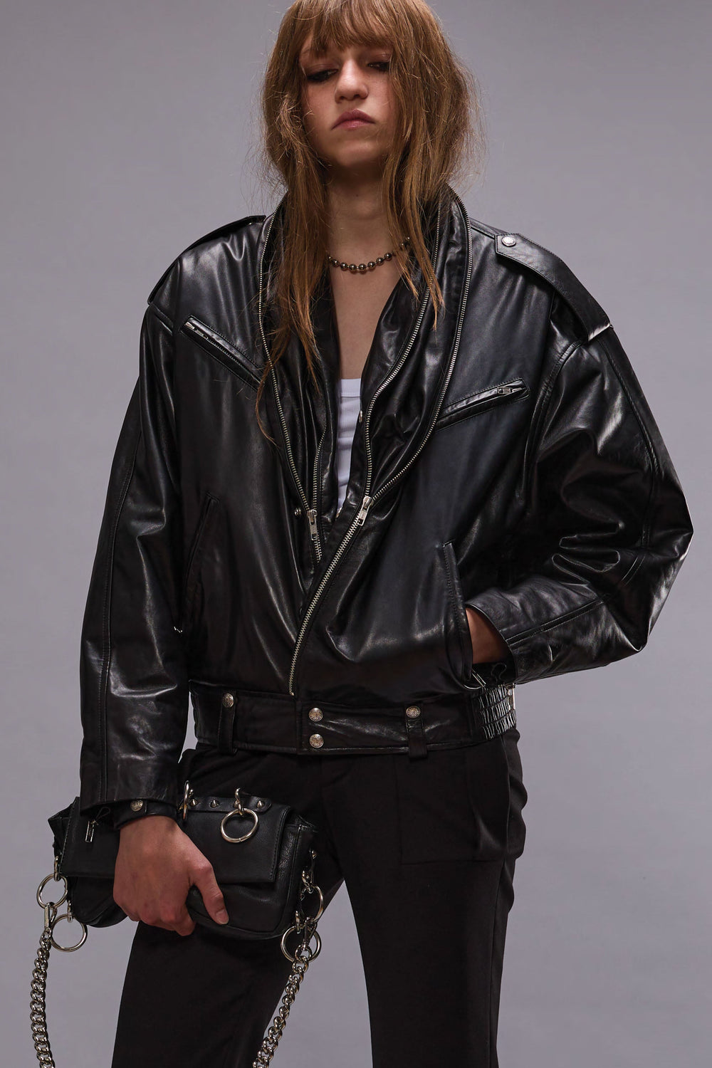 ZIP COLLAR MOTORCYCLE JACKET - BLACK | R13 discount