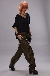 MULTIPOCKET BALLOON LEATHER PANT - OLIVE | R13 discount