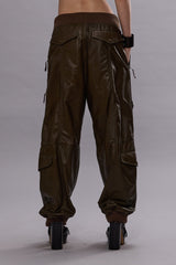 MULTIPOCKET BALLOON LEATHER PANT - OLIVE | R13 discount