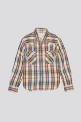 SLIM COWBOY SHIRT - CREAM/GREY/ORANGE PLAID | R13 sale