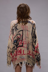 PRINTED OVERSIZED CARDIGAN - SKULL GRAFFITI PRINT | R13 US