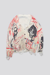 PRINTED OVERSIZED CARDIGAN - SKULL GRAFFITI PRINT | R13 US