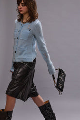 ELONGATED SHRUNKEN CREWNECK CARDIGAN - LIGHT BLUE | R13 sale