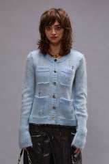 ELONGATED SHRUNKEN CREWNECK CARDIGAN - LIGHT BLUE | R13 sale