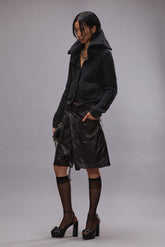 HIGH NECK SHRUNKEN CARDIGAN - WASHED BLACK | R13 US
