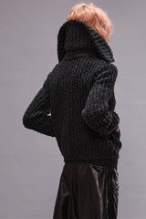 HIGH NECK SHRUNKEN CARDIGAN - WASHED BLACK | R13 US