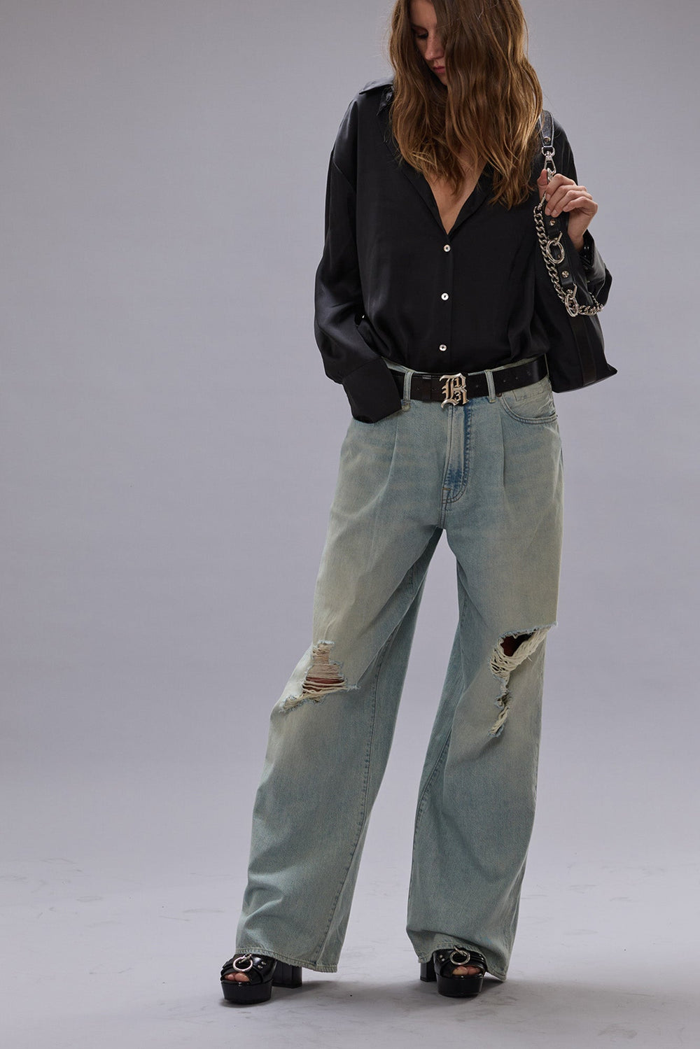 DAMON PLEATED WIDE LEG JEAN - LENNON BLUE | R13 outlet