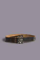 STUDDED LOGO BUCKLE BELT - BROWN | R13 outlet