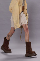 LACE BACK SAILOR SHORT - NATURAL SLUBBY TWILL | R13 discount