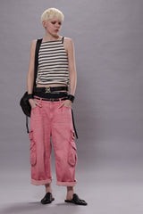 CROPPED MULTI POCKET CARGO - CORAL STRETCH | R13 sale