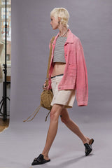 RELAXED PLEATED TRUCKER JACKET - CORAL LINEN CHAMBRAY | R13 outlet