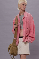 RELAXED PLEATED TRUCKER JACKET - CORAL LINEN CHAMBRAY | R13 outlet