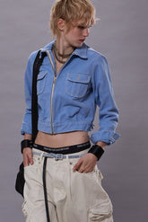 CROPPED RIDER JACKET - SKY BLUE DUCK CANVAS | R13 sale