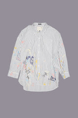 DROP NECK SHIRT - NAVY STRIPE PAINT SPLATTER SCRIBBLES | R13 for sale