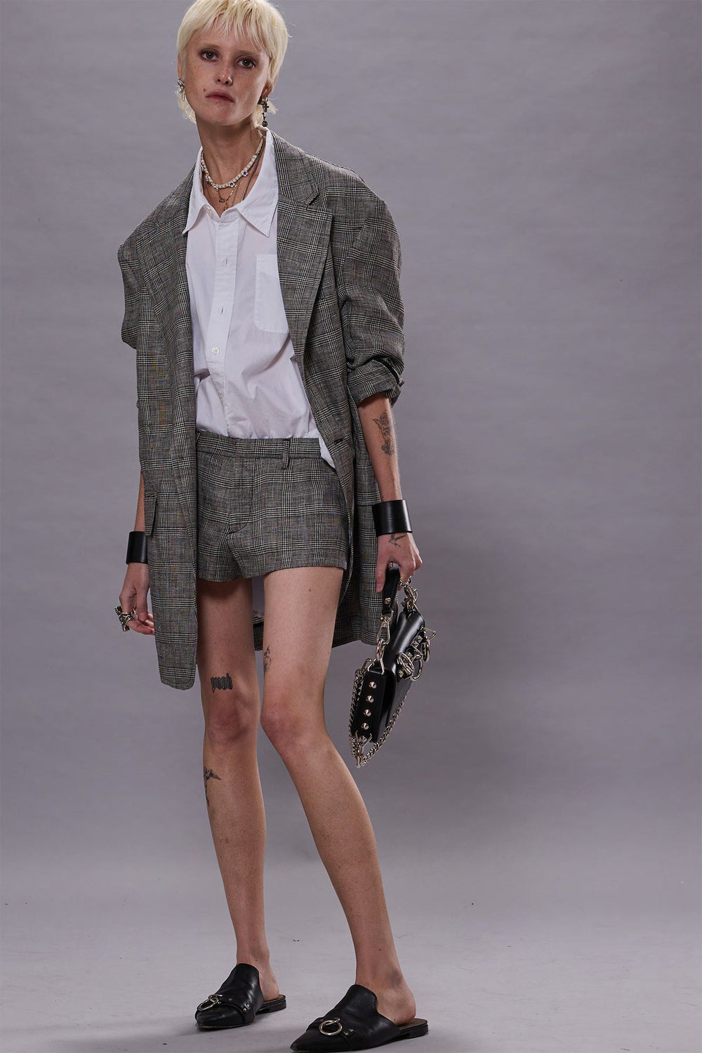 OVERSIZED RAGGED BLAZER - BLACK&WHITE GLENPLAID | R13 for sale