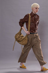 PLEATED POCKET TROUSER - BROWN WINDOWPANE PLAID | R13 outlet