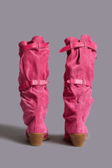 BUCKLED-UP SLOUCH COWBOY BOOT - BRIGHT PINK SUEDE | R13 US