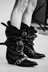 BUCKLED-UP SLOUCH COWBOY BOOT - BLACK | R13 US