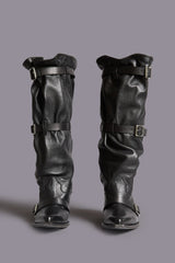 BUCKLED-UP SLOUCH COWBOY BOOT - BLACK | R13 US