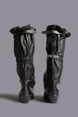 BUCKLED-UP SLOUCH COWBOY BOOT - BLACK | R13 US