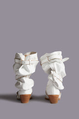 BUCKLED-UP SLOUCH COWBOY BOOT - CRACKLE WHITE | R13 for sale