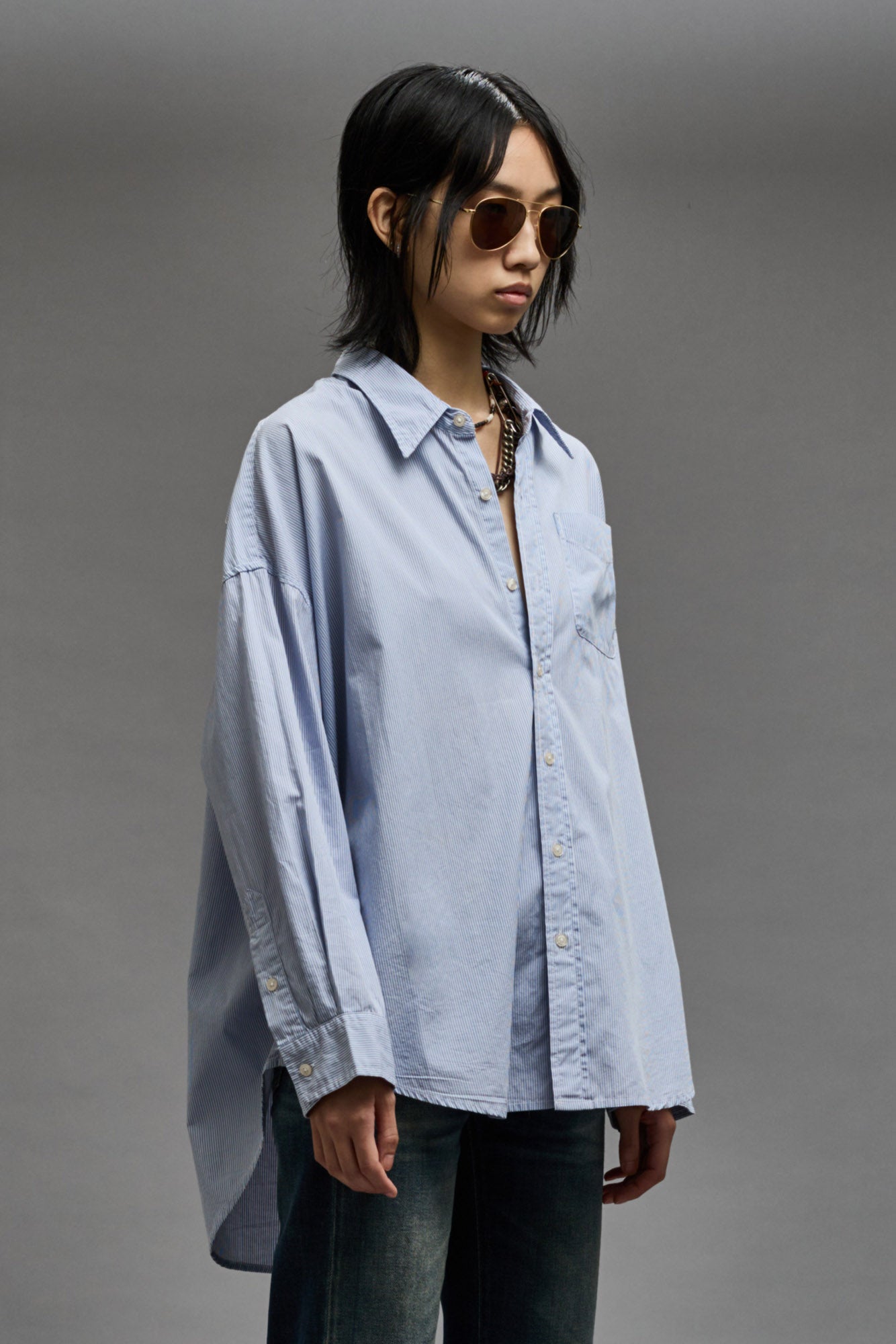 Drop Neck Oxford Shirt Denim Official Site | R13 outlet