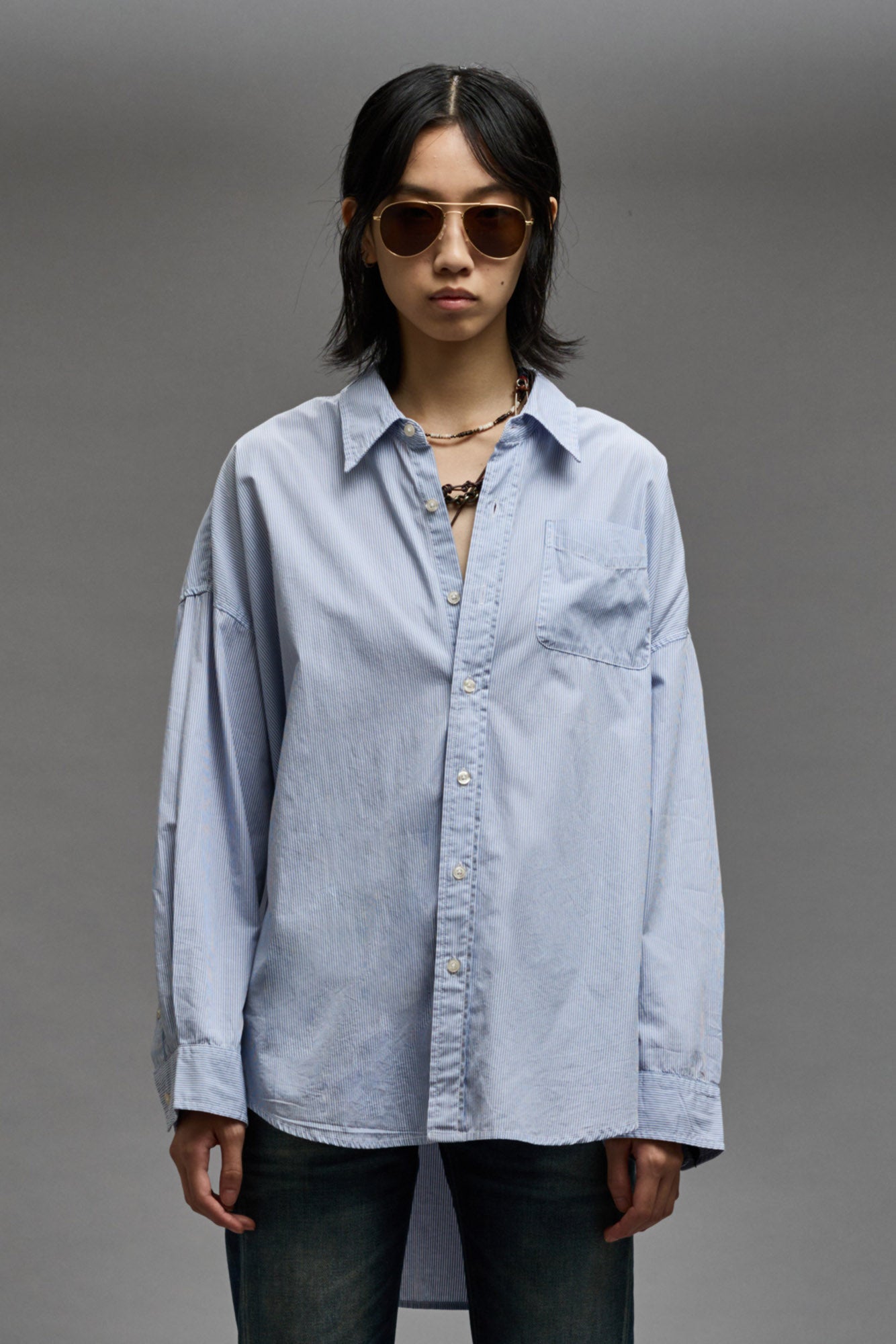 Drop Neck Oxford Shirt Denim Official Site | R13 outlet