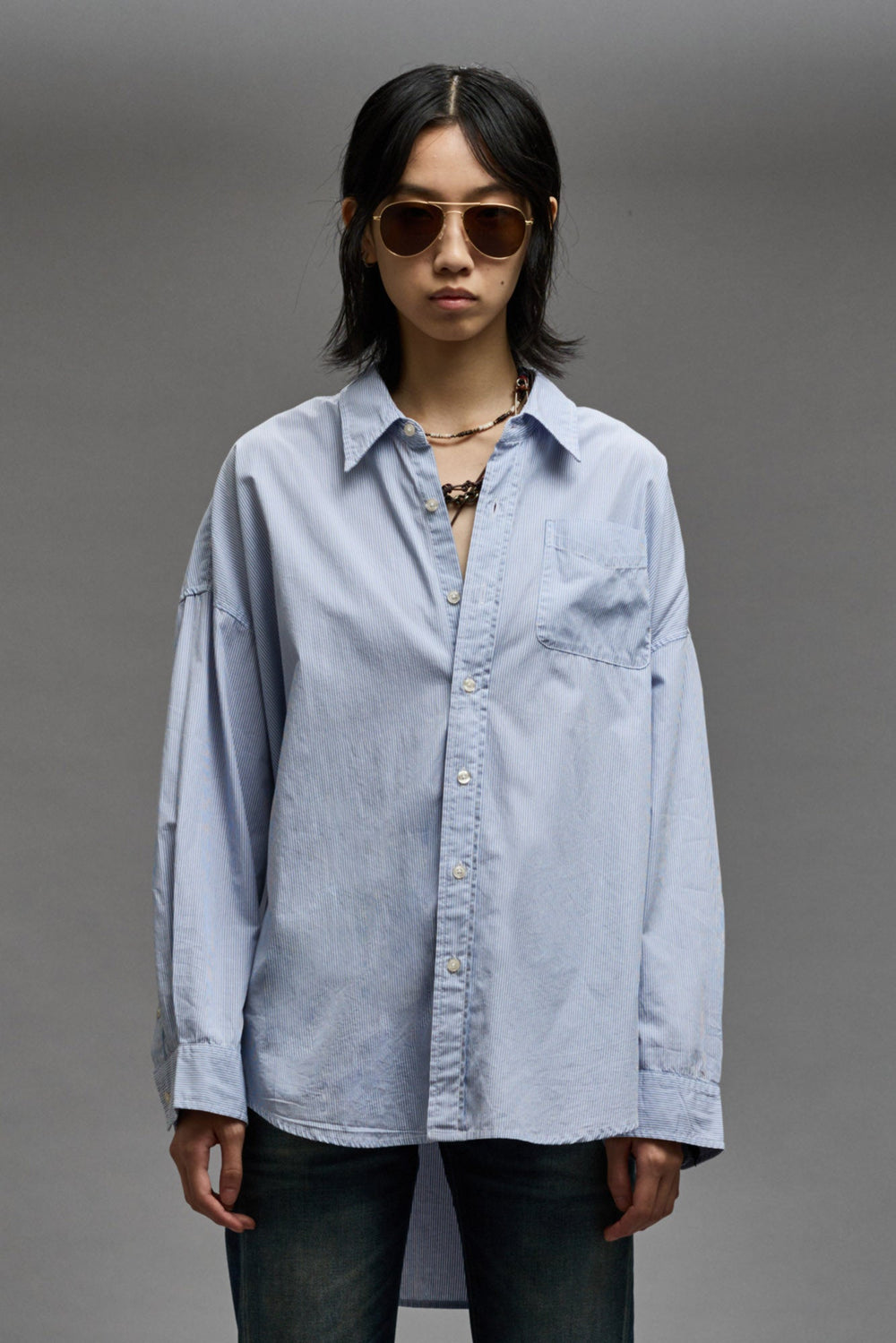 Drop Neck Oxford Shirt Denim Official Site | R13 outlet