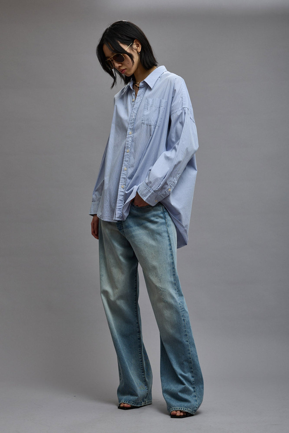 Drop Neck Oxford Shirt Denim Official Site | R13 outlet