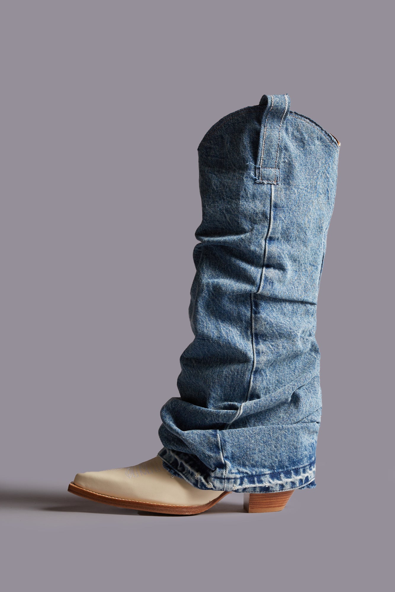 MID COWBOY BOOTS WITH DENIM SLEEVE - BLUE AND WHITE | R13 US