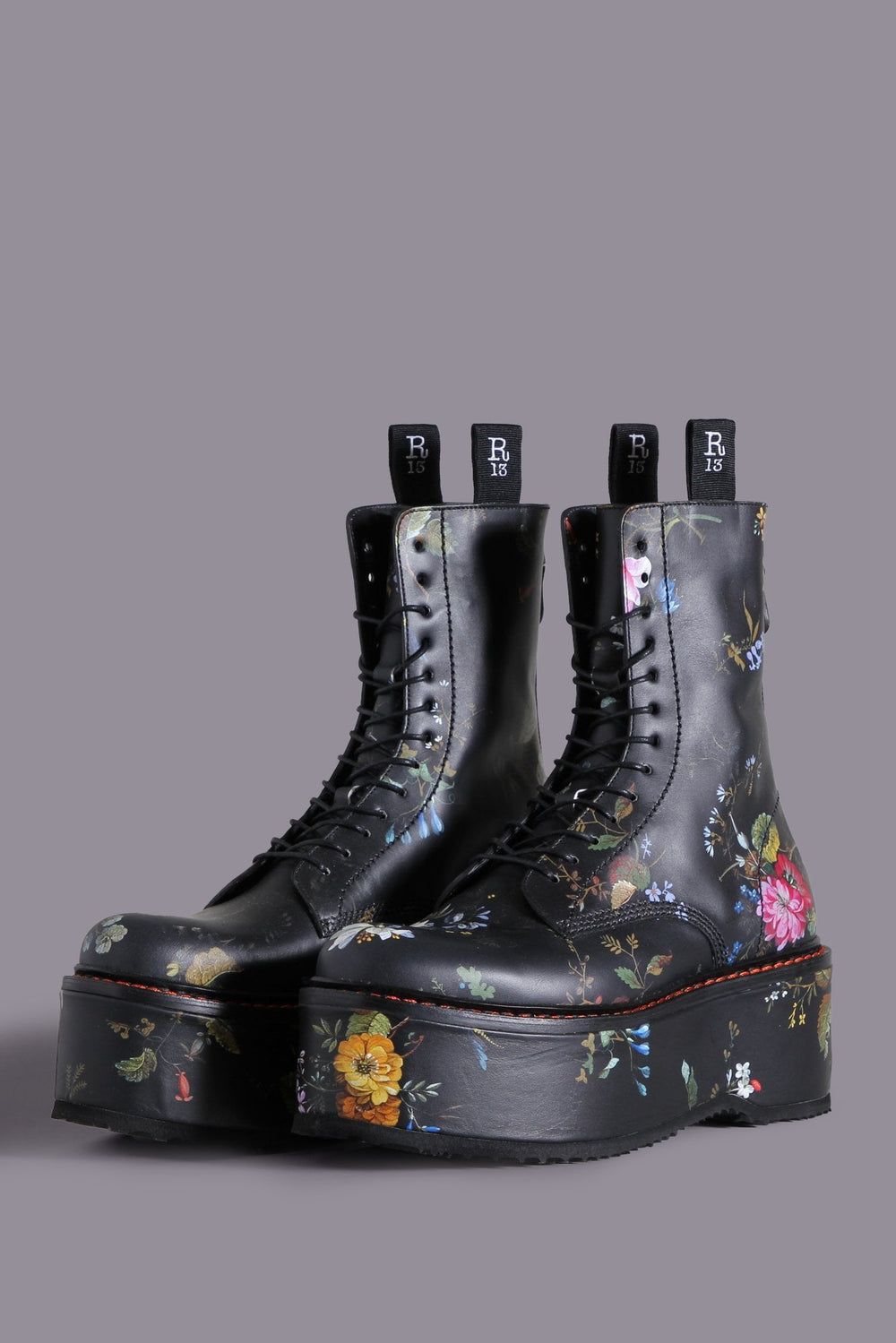DOUBLE STACK BOOT - BLACK FLORAL COMBAT BOOTS | R13 discount